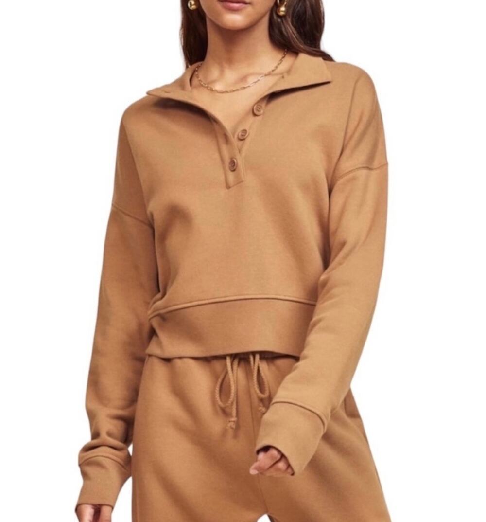 Reformation Marla Button Pullover Sweatshirt Butterscotch Brown Size Medium